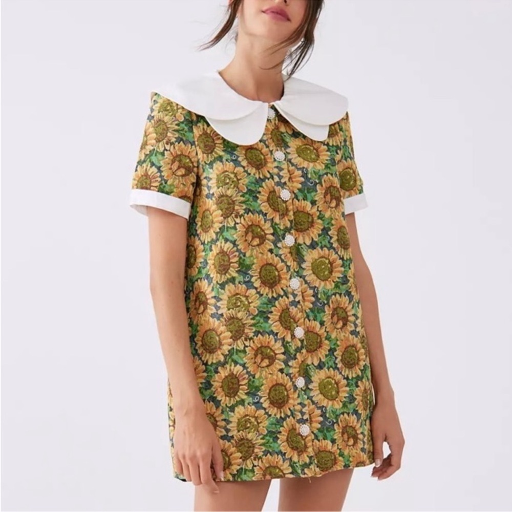 Sister Jane Sunflower Print Mini Dress with Peter Pan Collar - Yellow & Green